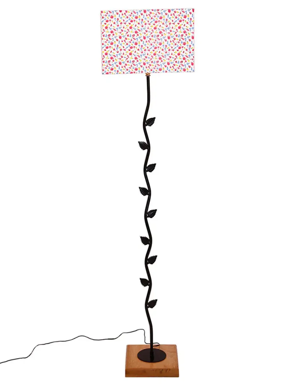 Leaf Floor Lamp with Wood Square Base & Multicolor Square Shade