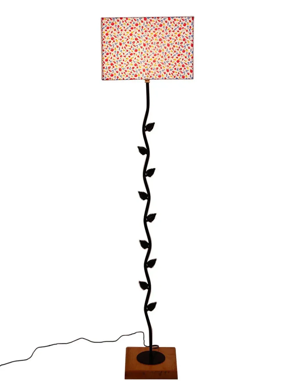 Leaf Floor Lamp with Wood Square Base & Multicolor Square Shade