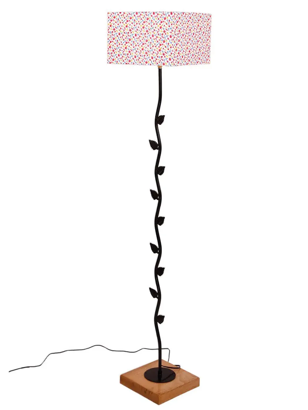 Leaf Floor Lamp with Wood Square Base & Multicolor Square Shade