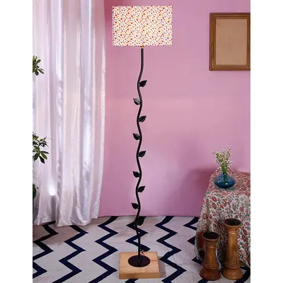 Leaf Floor Lamp with Wood Square Base & Multicolor Square Shade