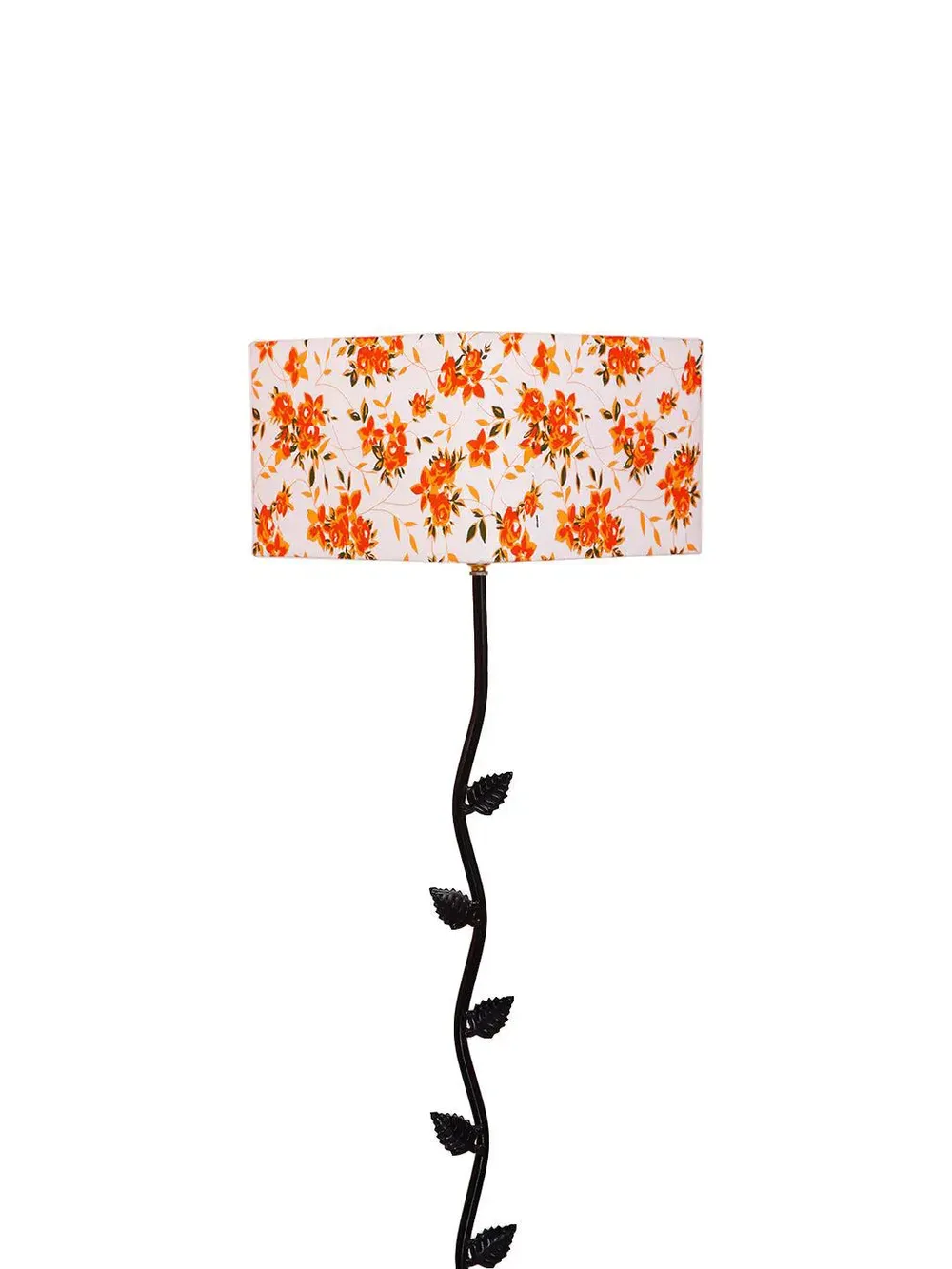 Leaf Floor Lamp with Wood Square Base & Orange Square Shade