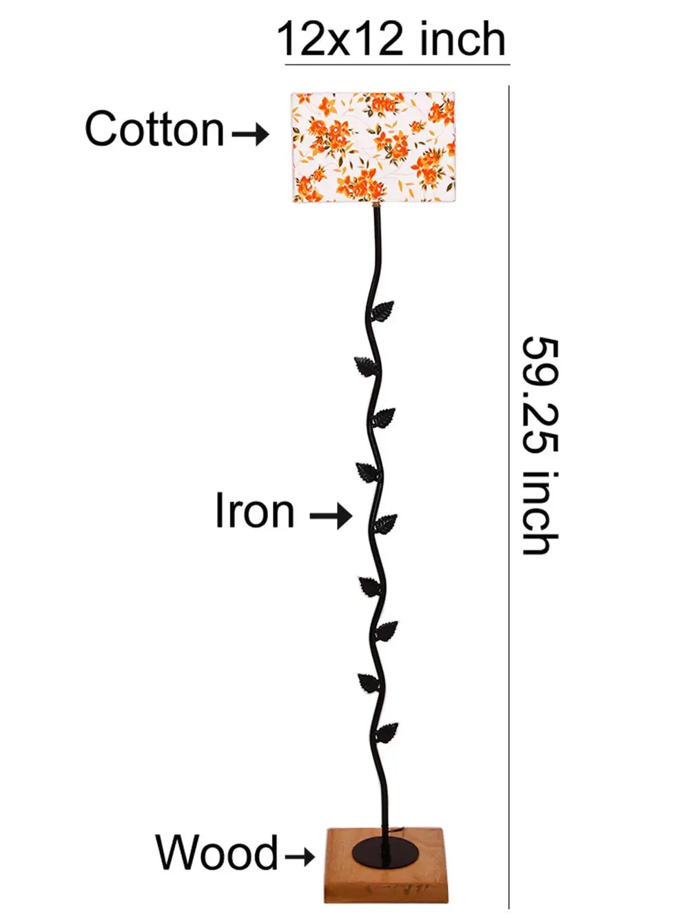 Leaf Floor Lamp with Wood Square Base & Orange Square Shade