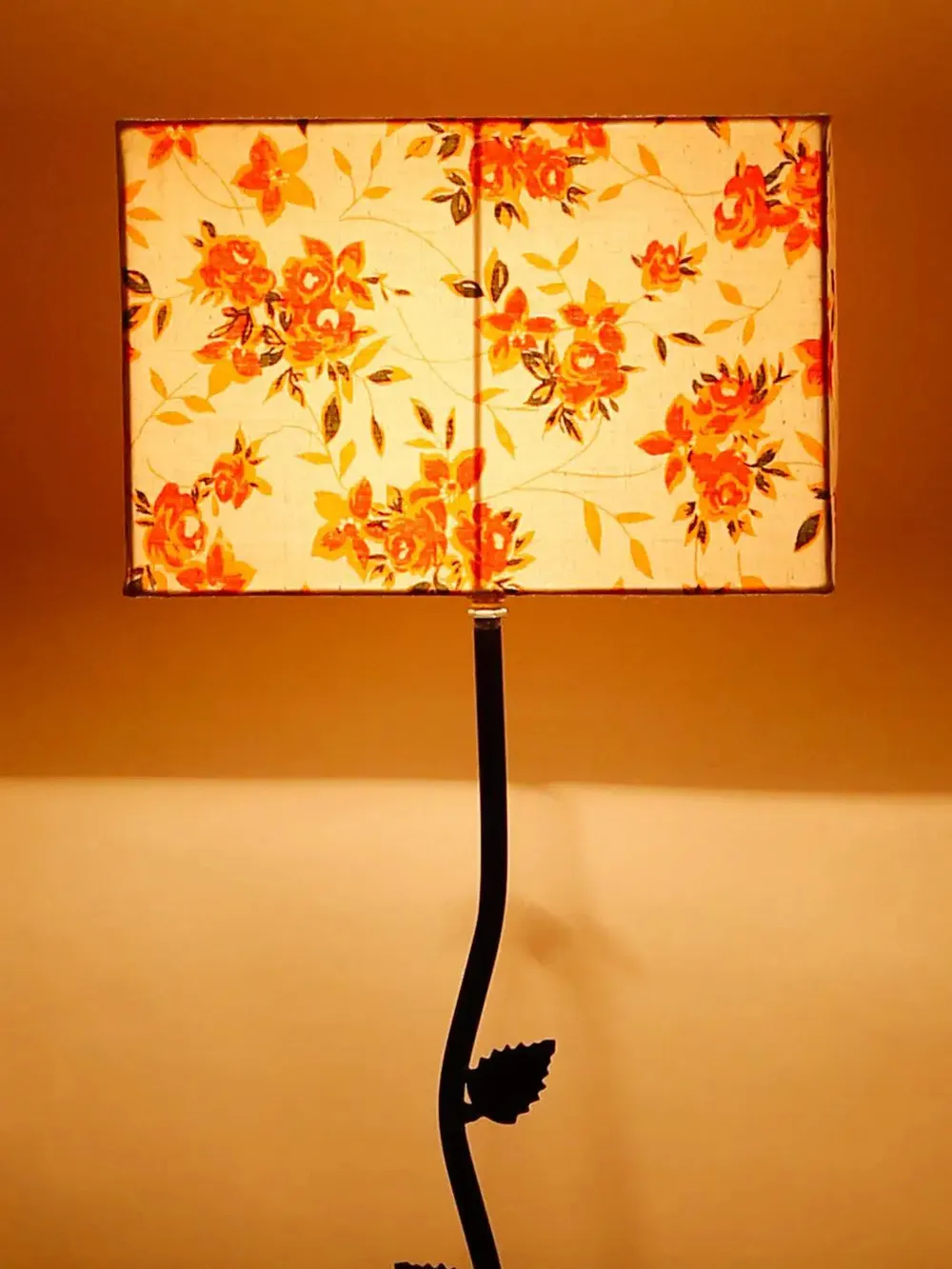 Leaf Floor Lamp with Wood Square Base & Orange Square Shade