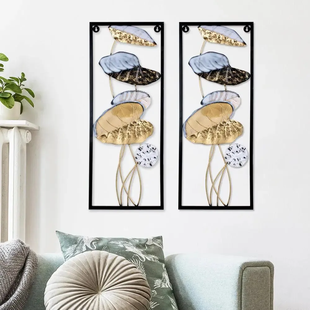 Leaf Motif Rustic Metal Wall Art Masterpiece (Multicolour)- Set of 2