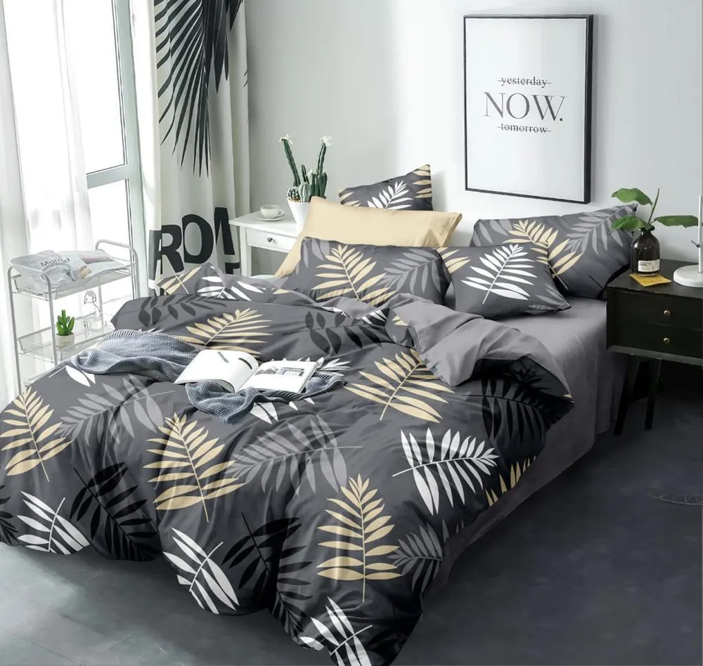 Leaf Pattern Design Printed Modern Double Bed Premium Bedsheet With Pillow Covers
