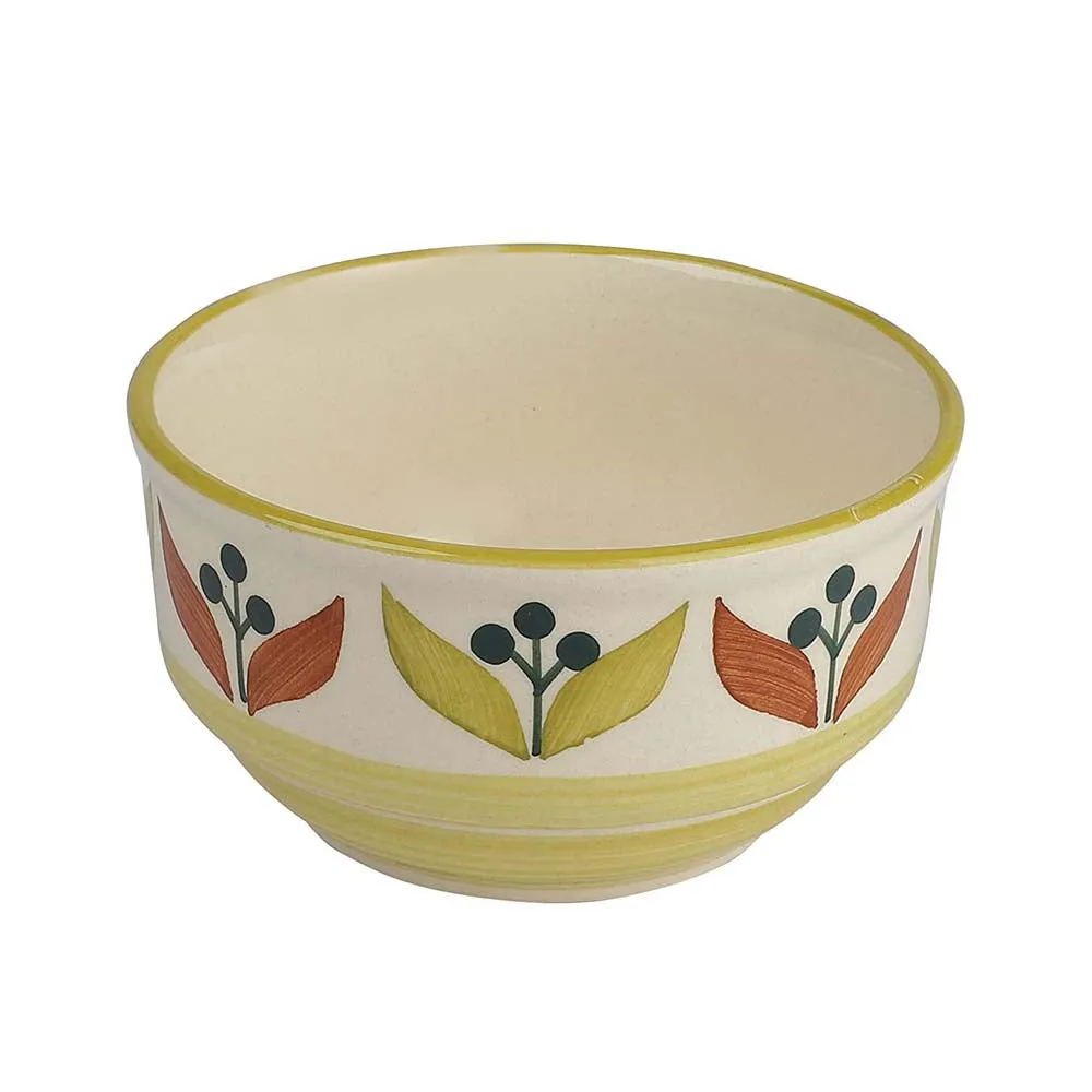 Leaf Printed Ceramic Soup Bowls With Spoons Set Of 2