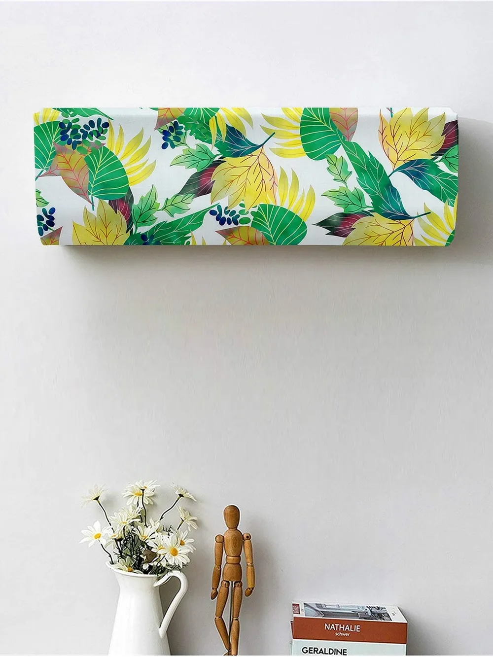Leaf Printed Green & Yellow Split Ac Cover 1 Ton
