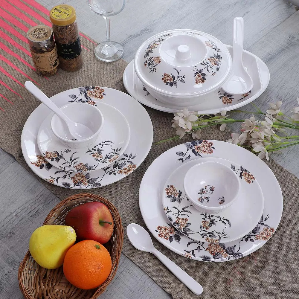 Leafy Design Black & Yellow Melamine Dinner Set Of 40