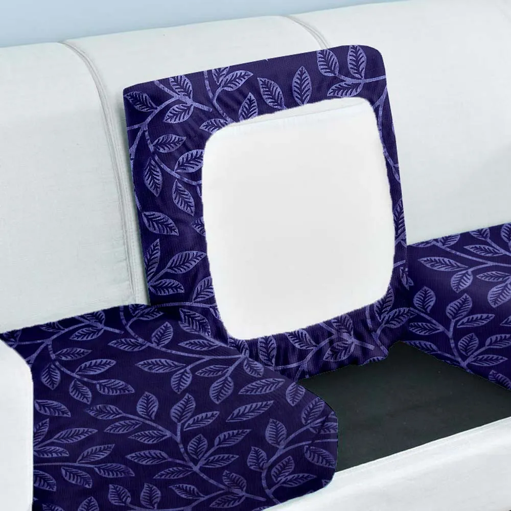 Leafy Design Strechable Purple Sofa Seat Cover Set Of 2/4/6/8 Pack of 2