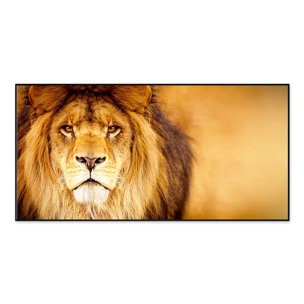 Life-Like African Male Lion Wall Portrait / Wildlife Painting With Frame