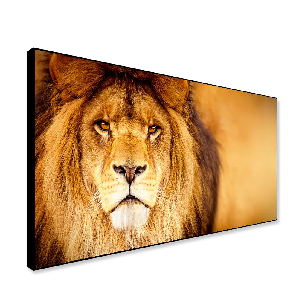 Life-Like African Male Lion Wall Portrait / Wildlife Painting With Frame