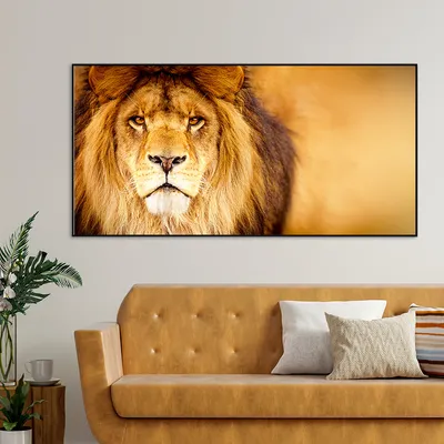 Life-Like African Male Lion Wall Portrait / Wildlife Painting