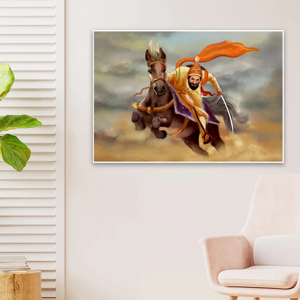 Life-Like Chhatrapati Shivaji Maharaj Canvas Wall Painting With Frame