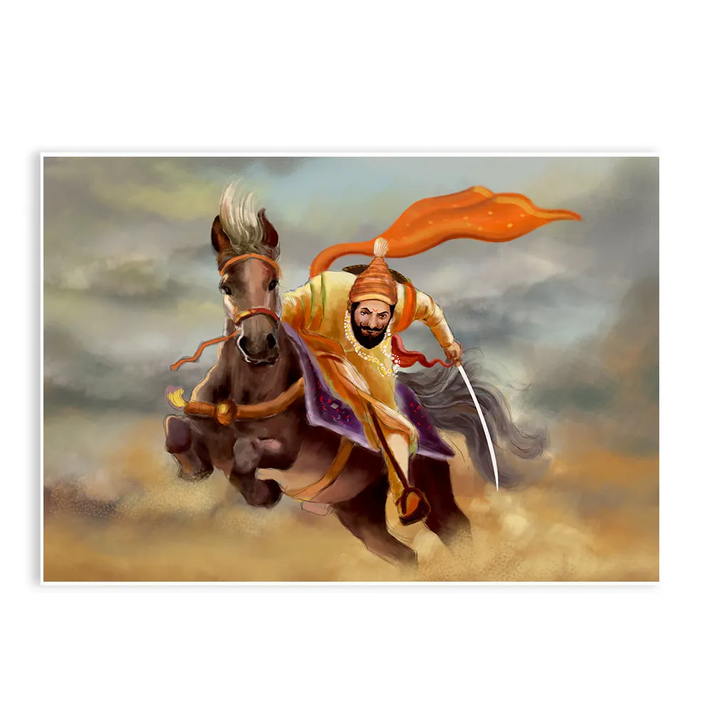 Life-Like Chhatrapati Shivaji Maharaj Canvas Wall Painting With Frame