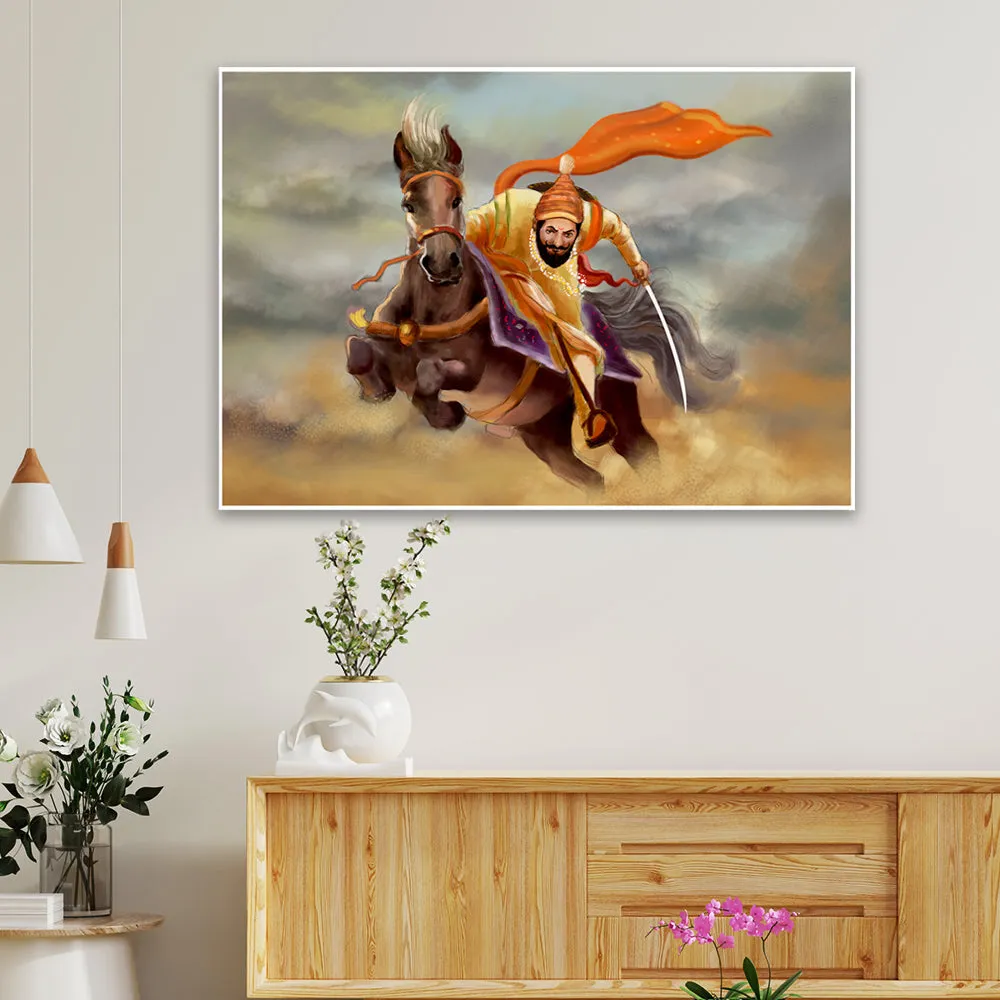 Life-Like Chhatrapati Shivaji Maharaj Canvas Wall Painting With Frame