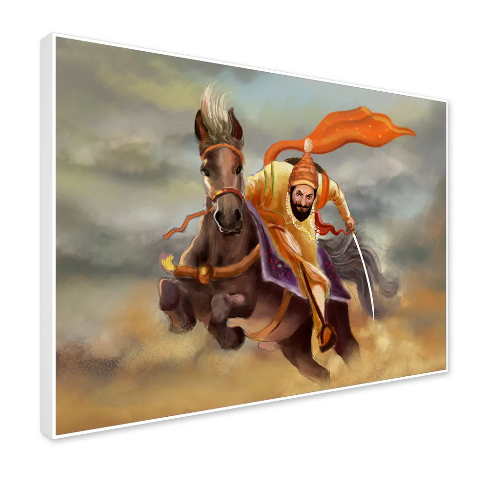 Life-Like Chhatrapati Shivaji Maharaj Canvas Wall Painting With Frame