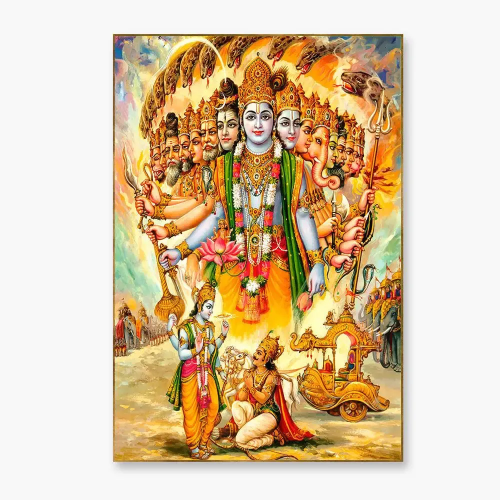 Life-Like Lord Vishnu Canvas Wall Painting for Living Room With Frame
