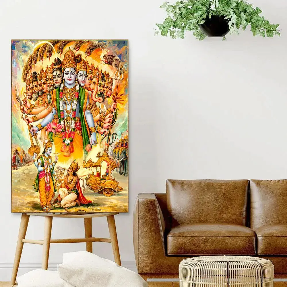 Life-Like Lord Vishnu Canvas Wall Painting for Living Room With Frame