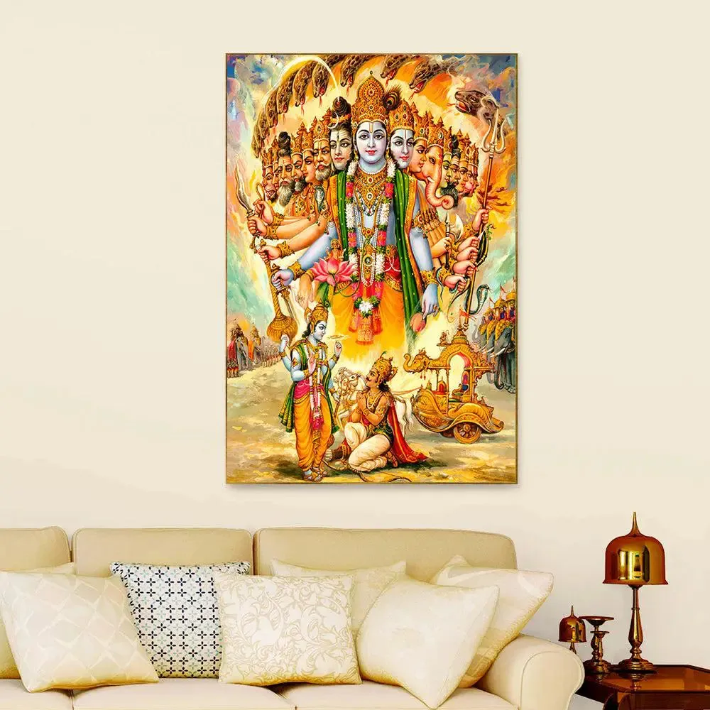 Life-Like Lord Vishnu Canvas Wall Painting for Living Room With Frame