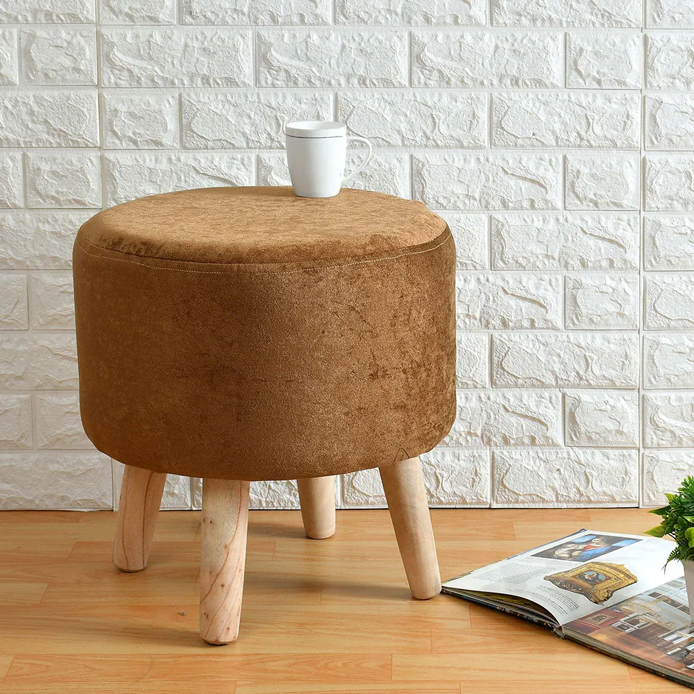 Light Beige Color Wooden Pouffe Stool Single Piece