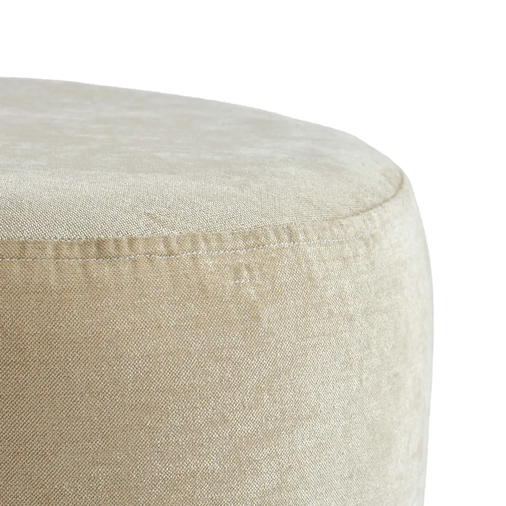 Light Beige Color Wooden Pouffe Stool Single Piece