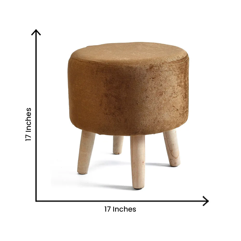 Light Beige Color Wooden Pouffe Stool Single Piece