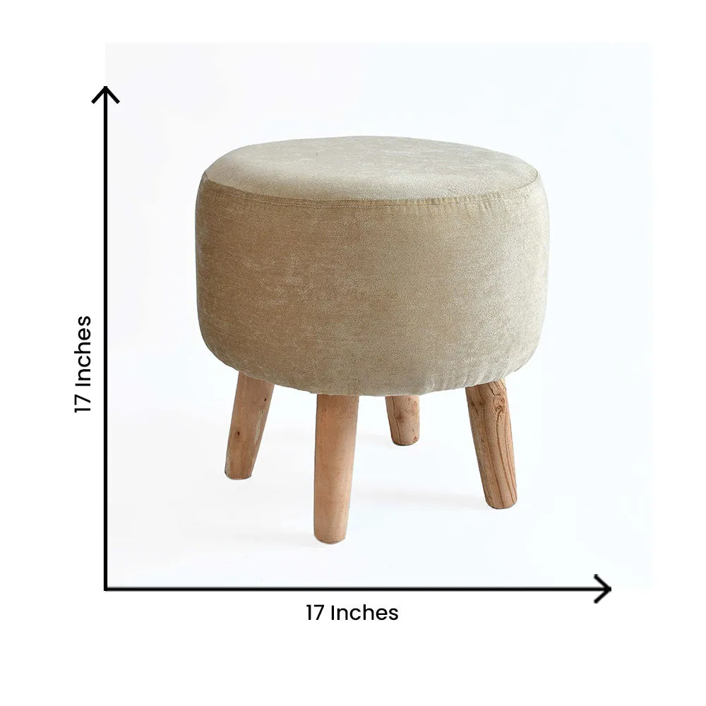Light Beige Color Wooden Pouffe Stool Single Piece