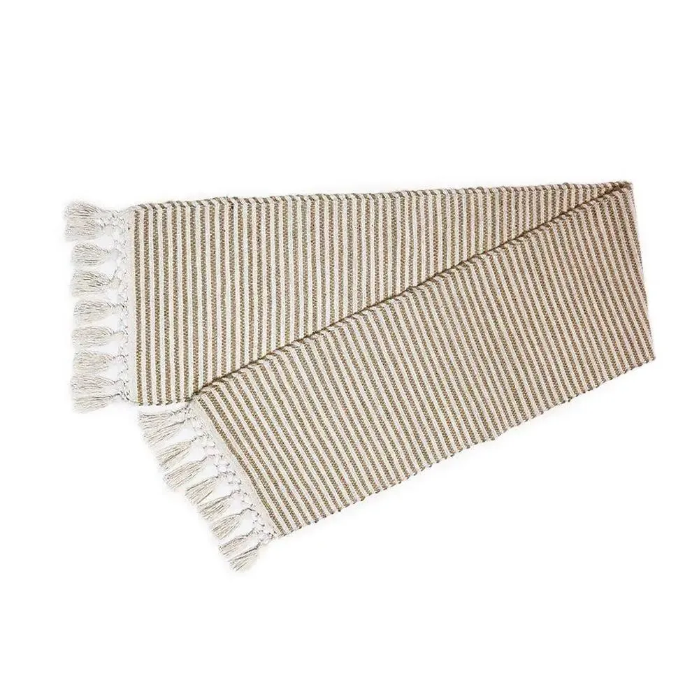 Light Beige Striped Jute & Cotton Table Runner