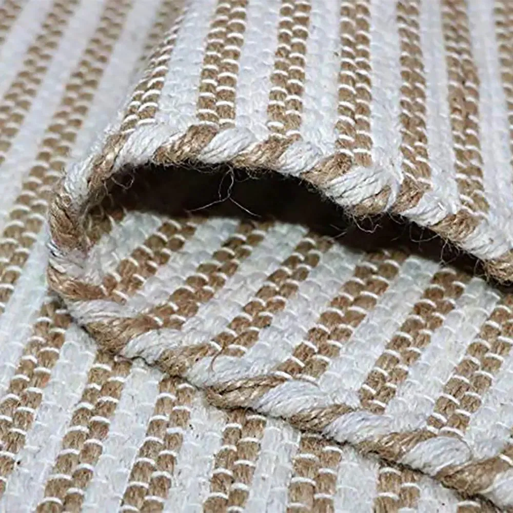 Light Beige Striped Jute & Cotton Table Runner