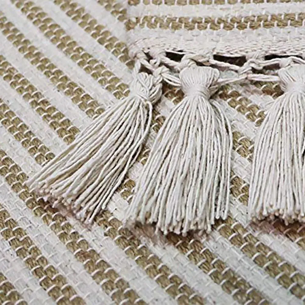 Light Beige Striped Jute & Cotton Table Runner
