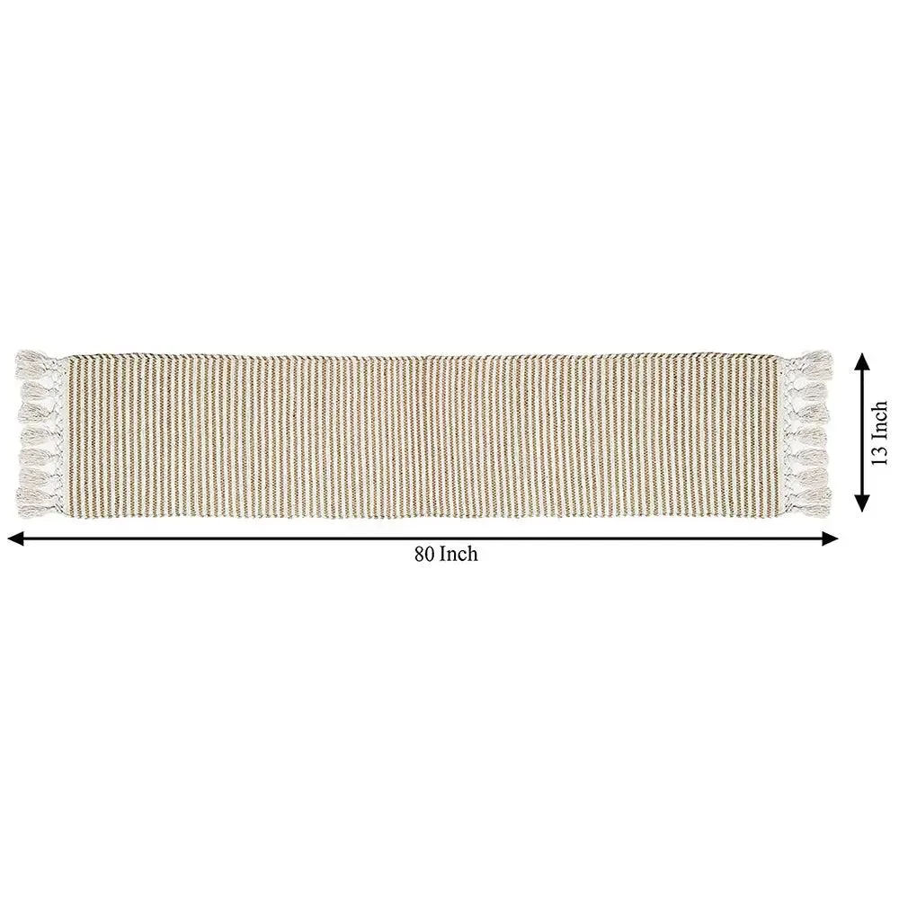 Light Beige Striped Jute & Cotton Table Runner