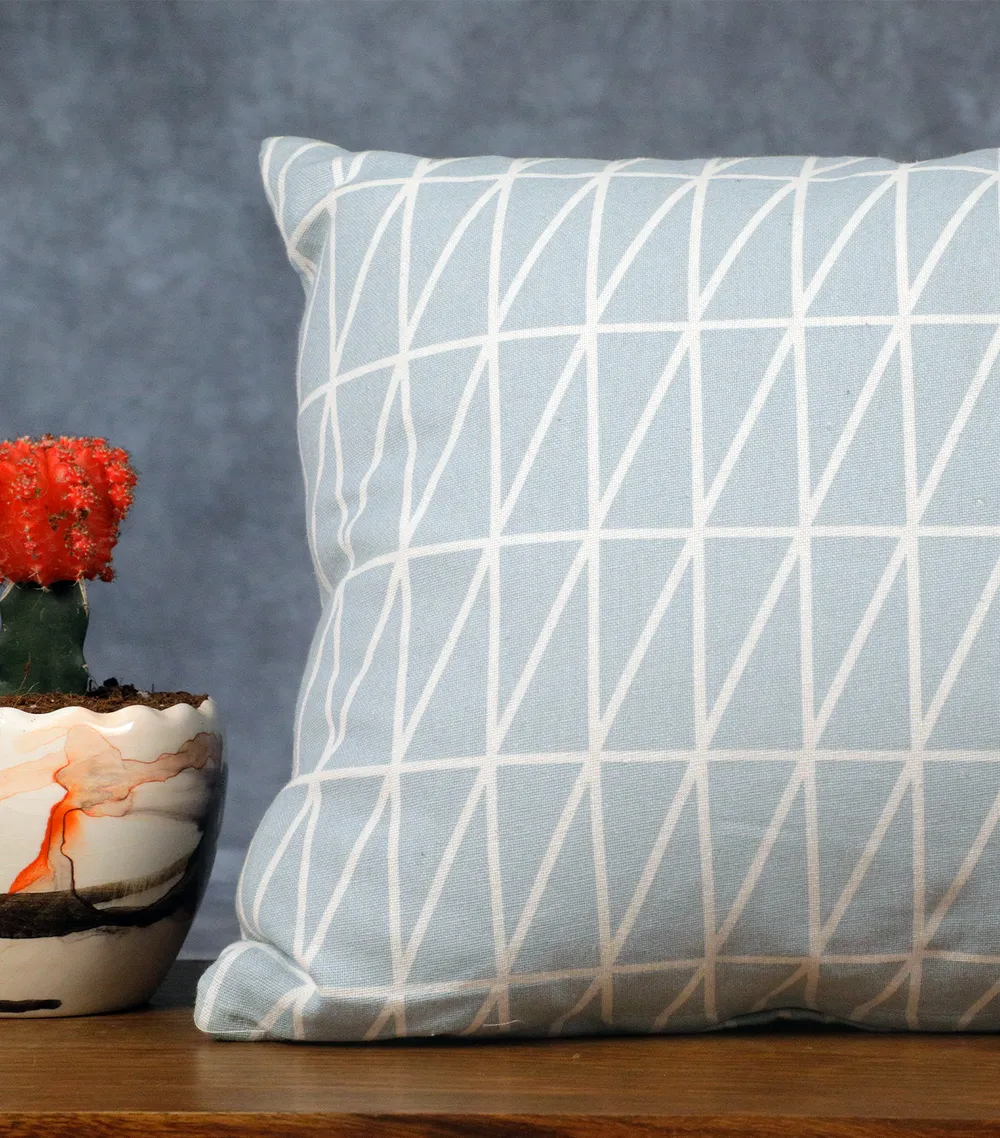 Light Blue Parallel Line Stripe Print Cushion Cover
