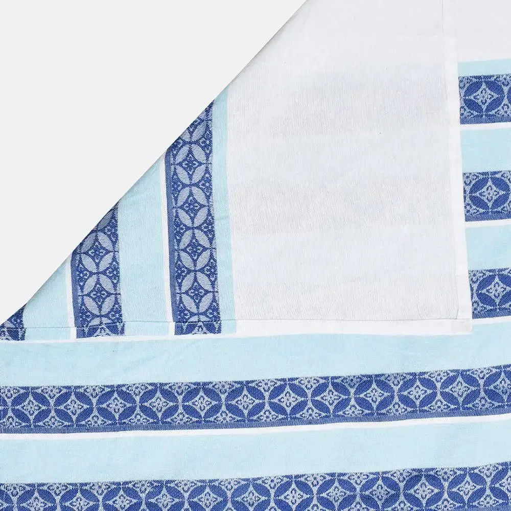 Light Blue Traditional Printed Striped Jacqard Queen Size Bedsheet With 2 Pillows Covers