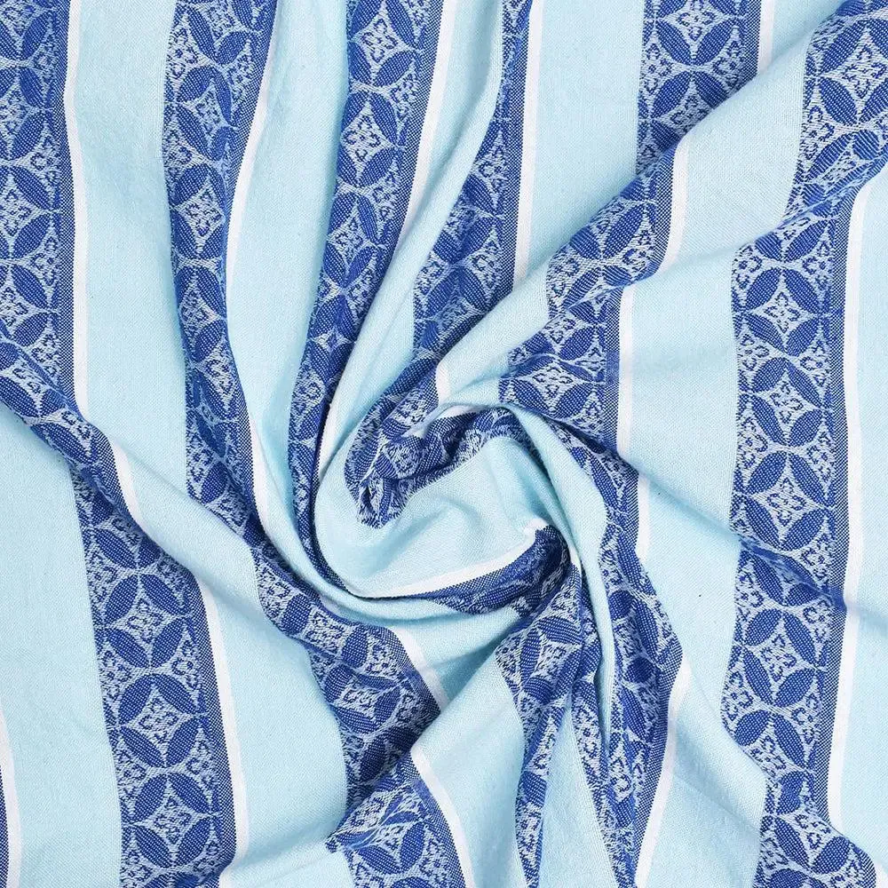 Light Blue Traditional Printed Striped Jacqard Queen Size Bedsheet With 2 Pillows Covers