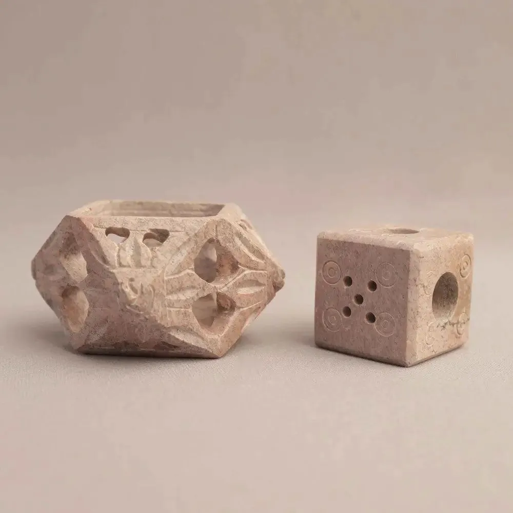 Light Brown Intricately-Designed Marble Soapstone Incense Stick Holder