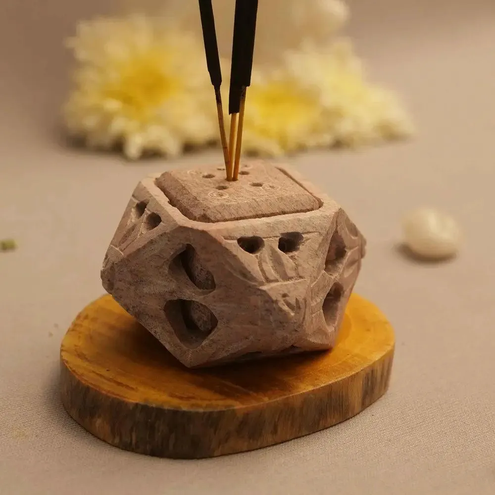 Light Brown Intricately-Designed Marble Soapstone Incense Stick Holder