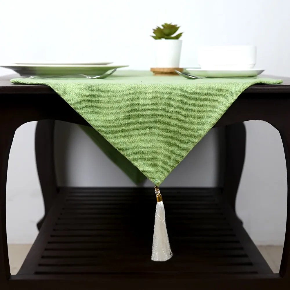 Light Green Jute Canvas Table Runner