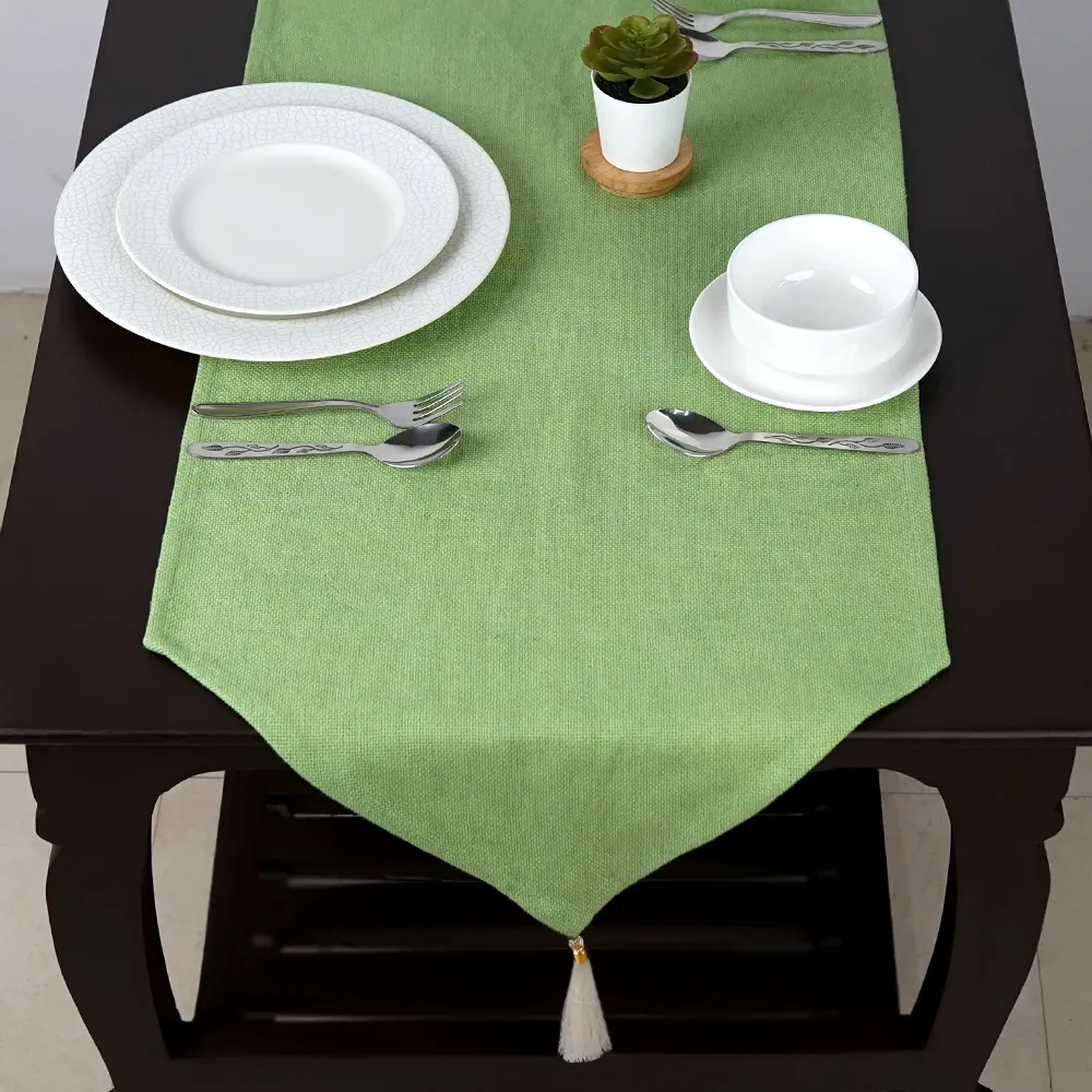 Light Green Jute Canvas Table Runner