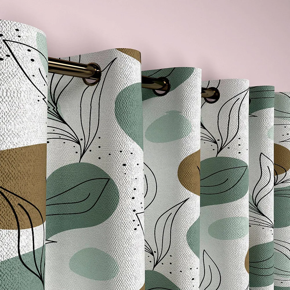 Light Green Leafy Shower Semi-Designer Window Curtain- Set of 2