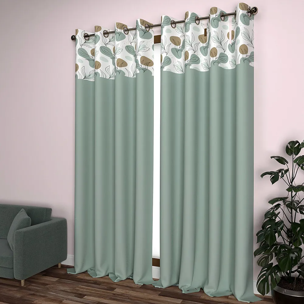 Light Green Leafy Shower Semi-Designer Window Curtain- Set of 2
