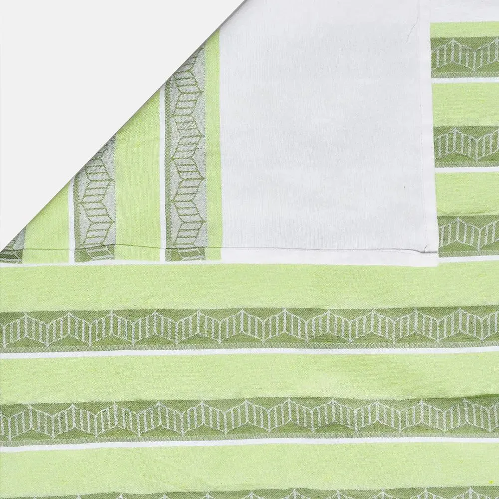 Light Green Traditional Printed Striped Jacqard Queen Size Bedsheet With 2 Pillows Covers