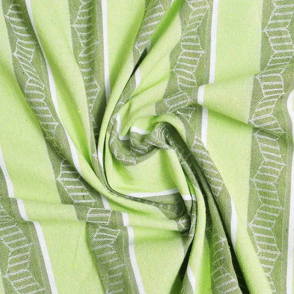 Light Green Traditional Printed Striped Jacqard Queen Size Bedsheet With 2 Pillows Covers