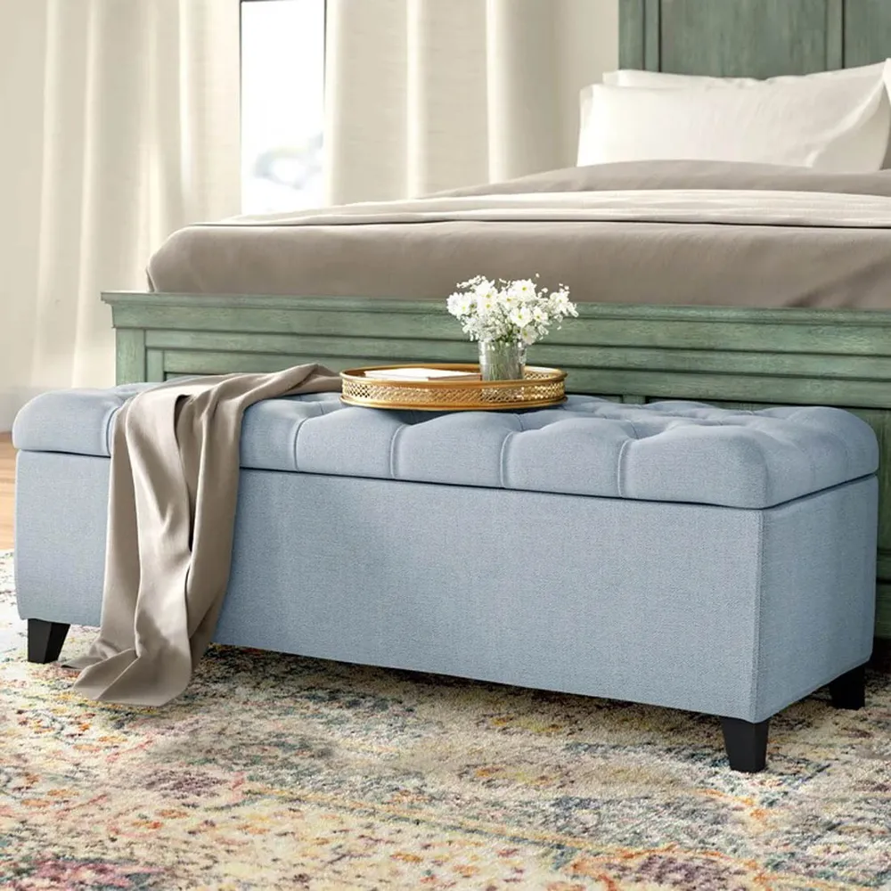 Light Grey Resilient & Super Soft Luxurious Tufted Velvet Flip Top Storage Bench