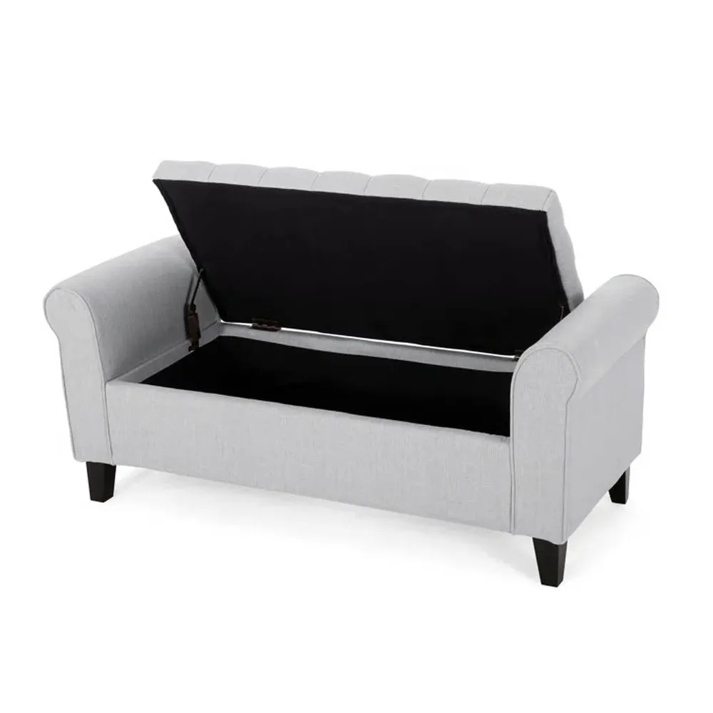 Light Grey Resilient & Super Soft Luxurious Tufted Velvet Flip Top Storage Bench With Rolled Arms