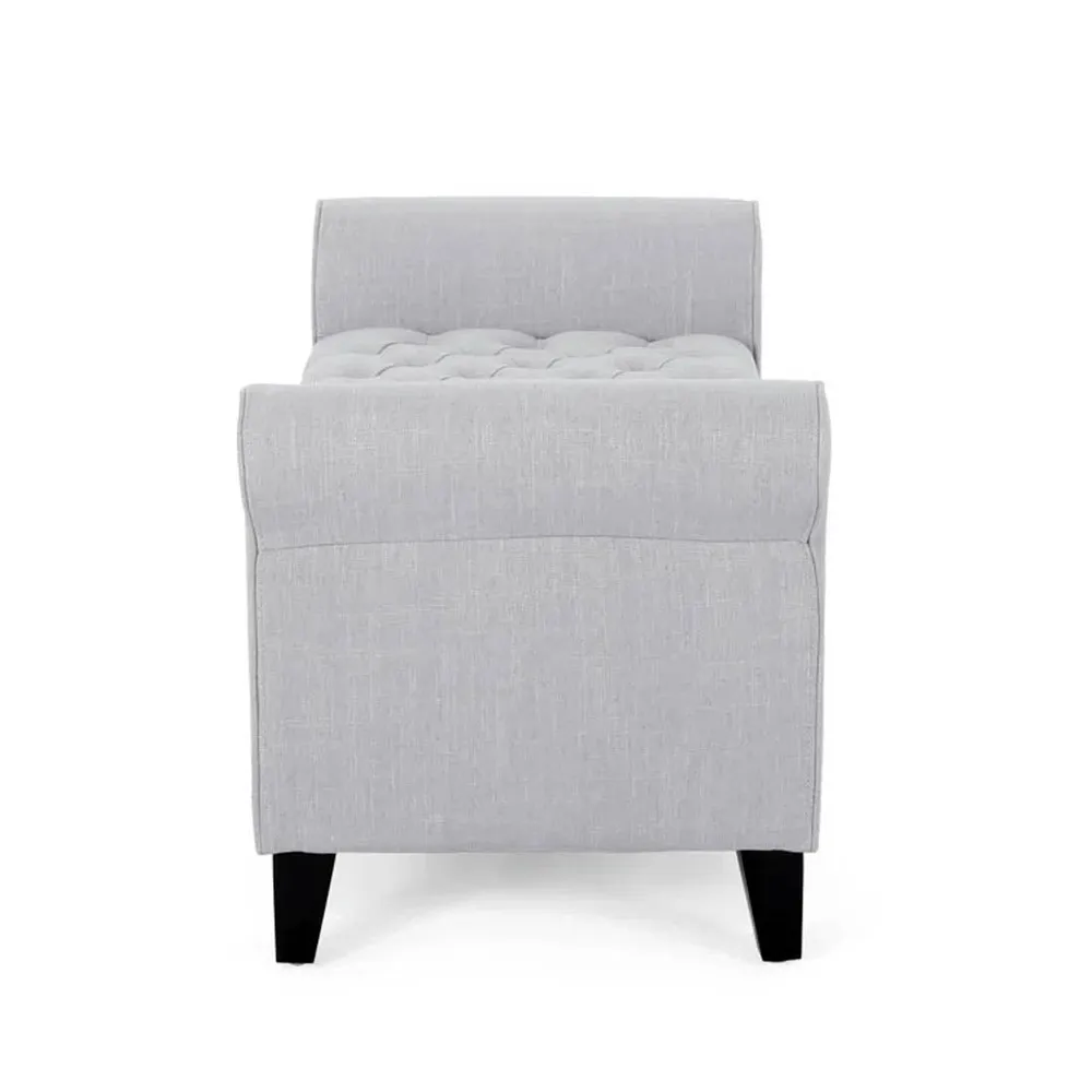 Light Grey Resilient & Super Soft Luxurious Tufted Velvet Flip Top Storage Bench With Rolled Arms