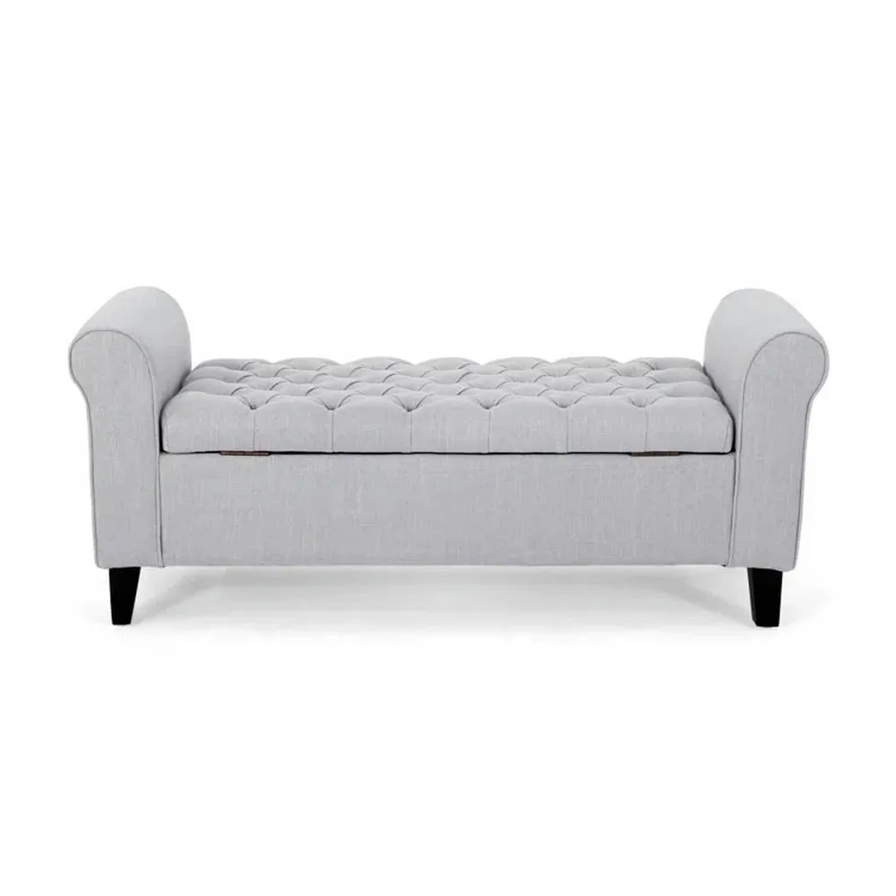 Light Grey Resilient & Super Soft Luxurious Tufted Velvet Flip Top Storage Bench With Rolled Arms