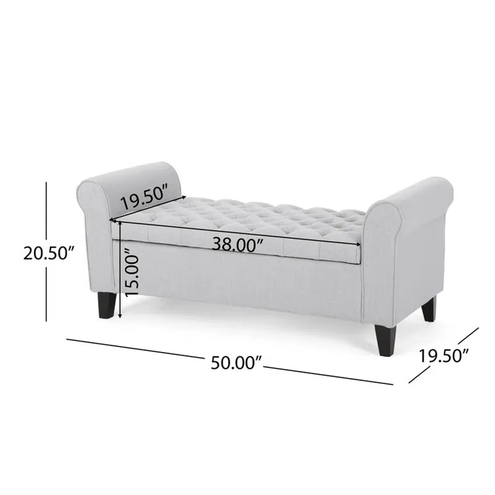 Light Grey Resilient & Super Soft Luxurious Tufted Velvet Flip Top Storage Bench With Rolled Arms