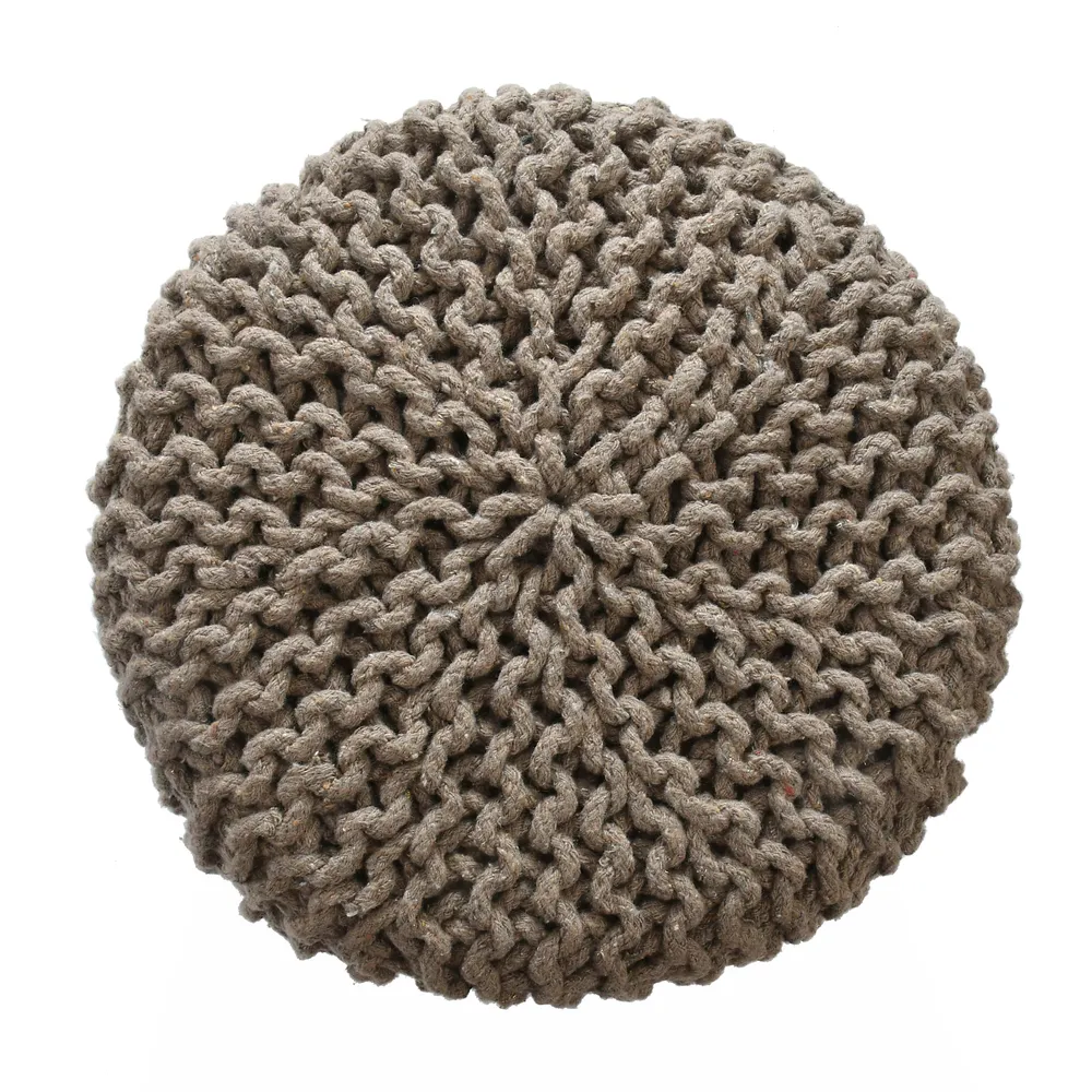 Light Mouse Solid Cotton Knitted Pouffe
