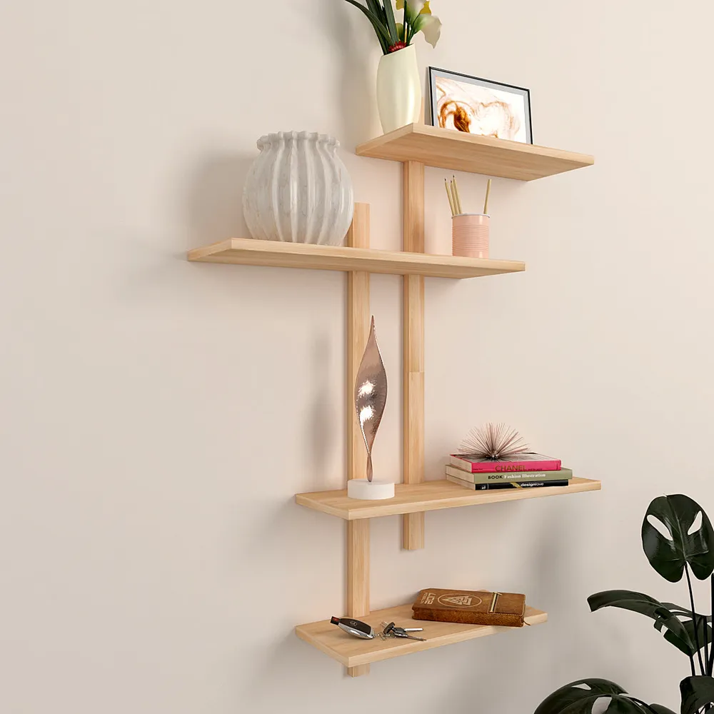 Light Oak Finish Contemporary Designer Wall Shelf