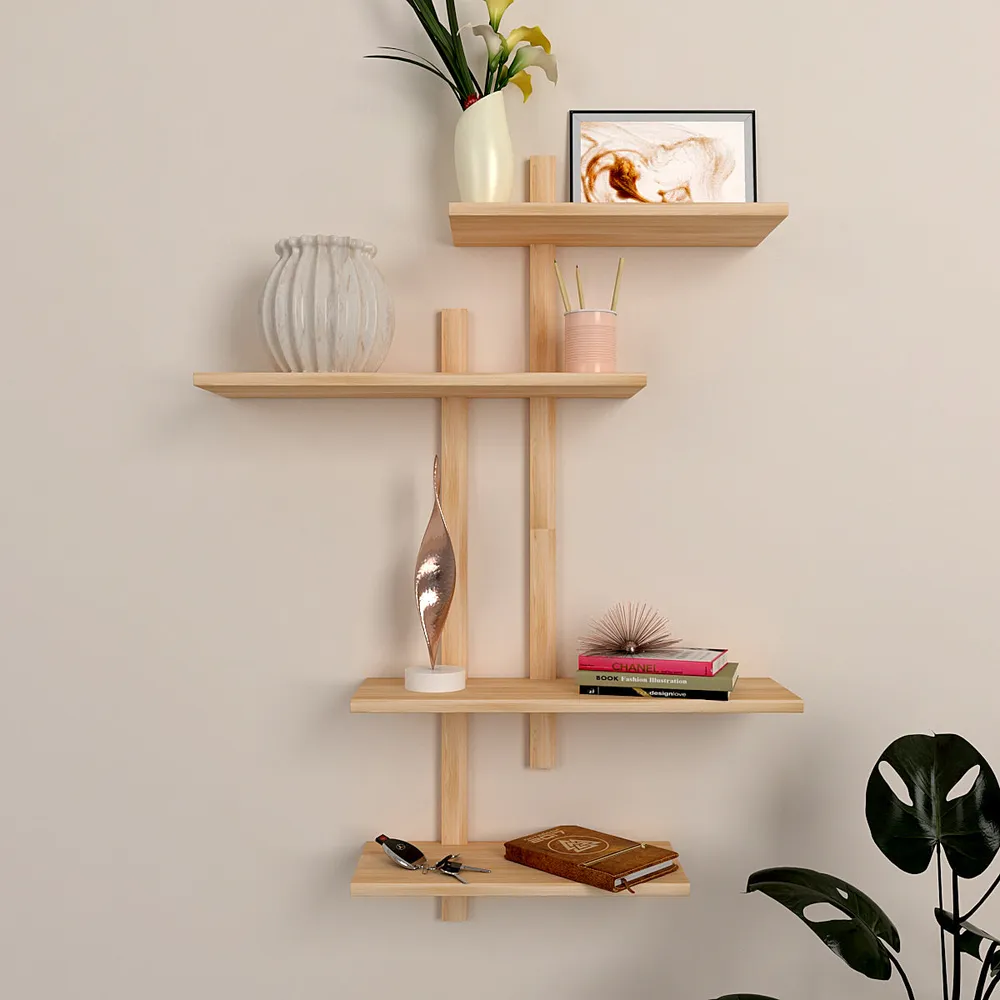 Light Oak Finish Contemporary Designer Wall Shelf